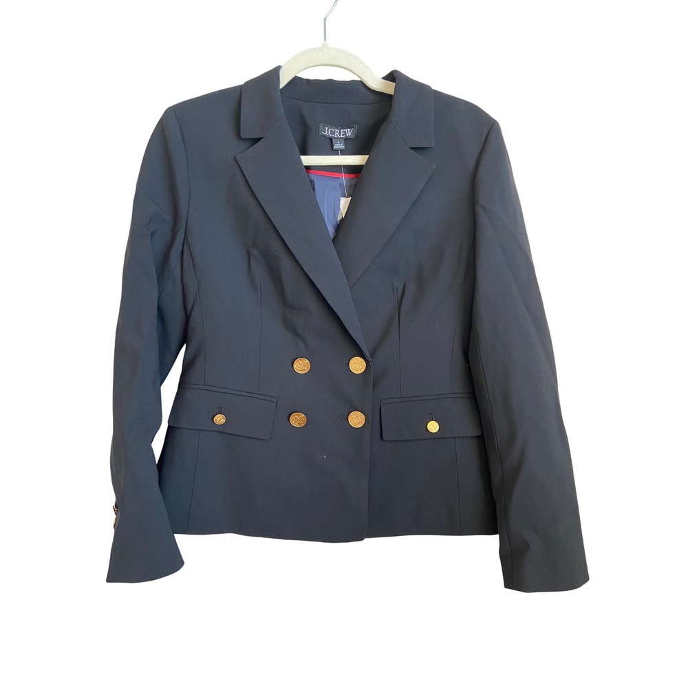 J.Crew Womens Black Wool Blend Double Breasted Blazer Gold Crest Buttons CC408 4